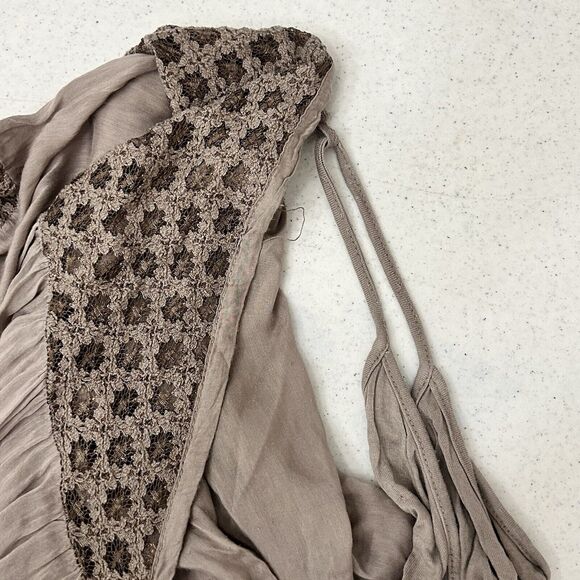 Piazza Roma Top Womens Large Seta Silk Attached Shell Stretch Brown Italian - Picture 5 of 14